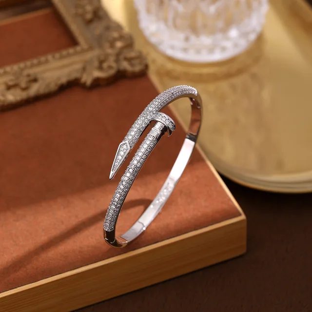 RAKOL High-quality New Zircon Nail Open Bracelet For Women