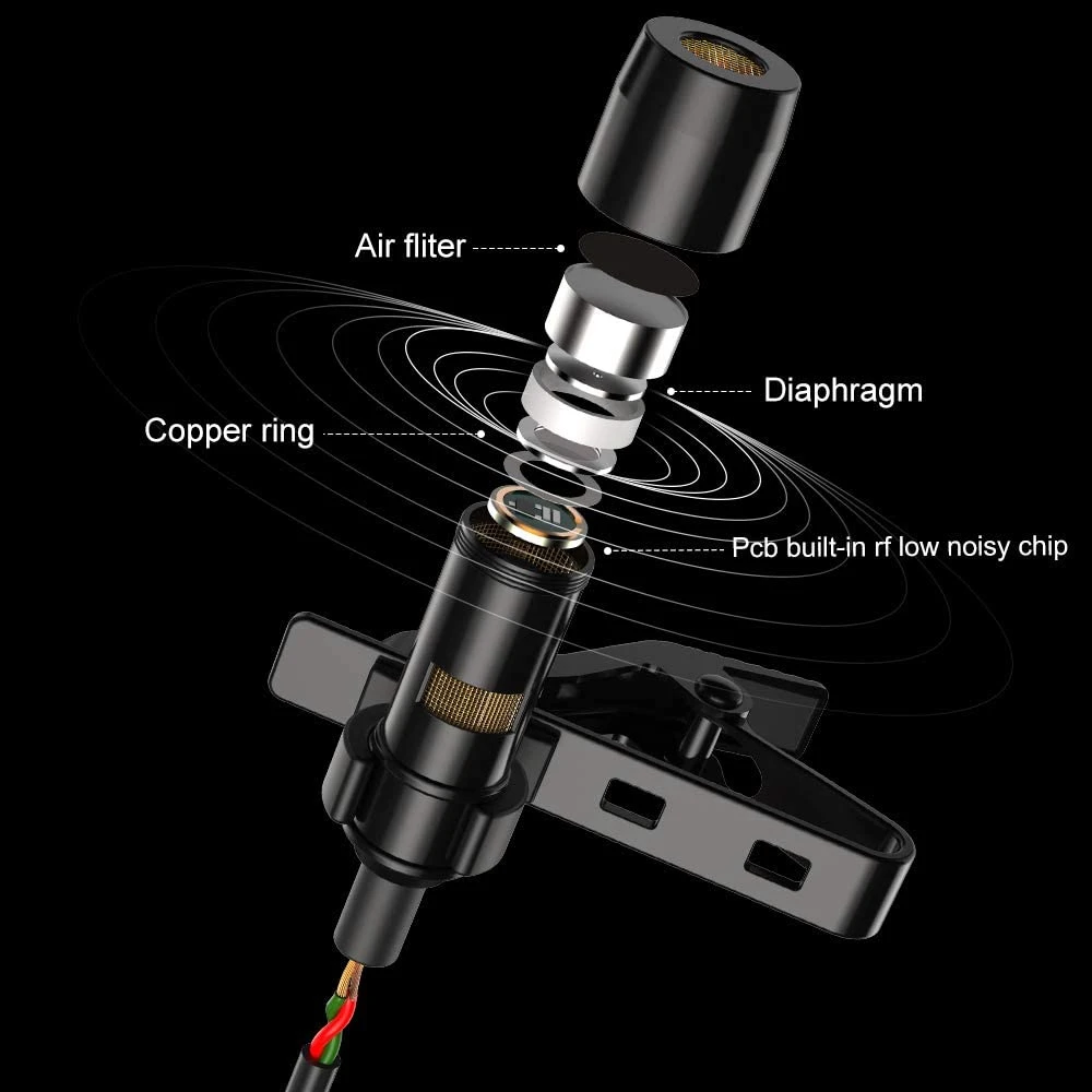 휴대용 3.5mm 미니 라발리에 마이크, 스마트폰 녹음 마이크, 인터뷰, 화상 회의용, 2 팩