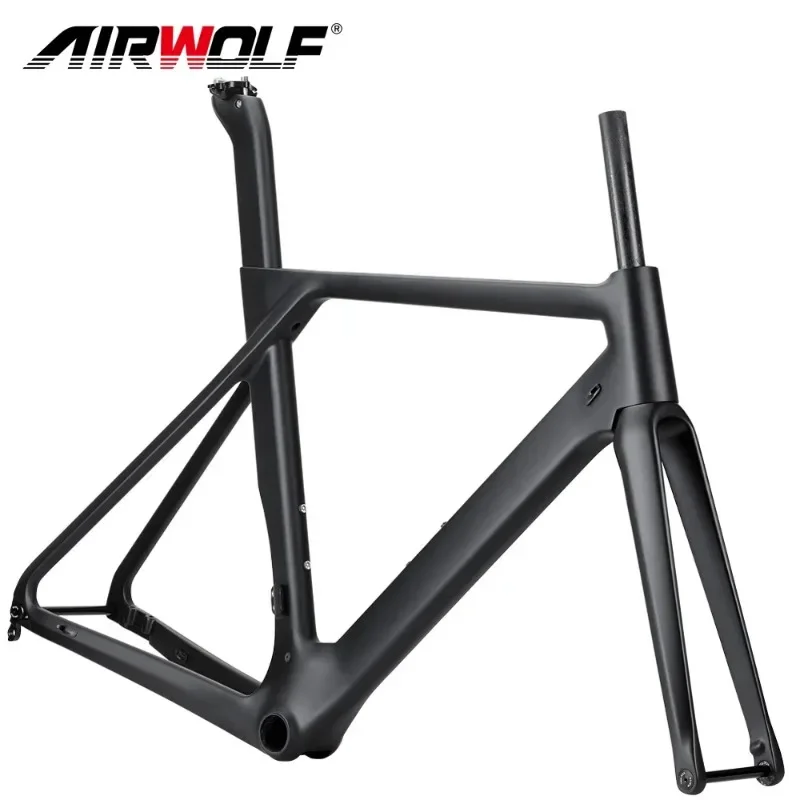 

Airwolf T1000 Carbon Road Frame Thru Axle Rear 142*12mm Front 100*12mm Max Tire Size 700*32c 49/52/54/56cm Carbon Road Frame