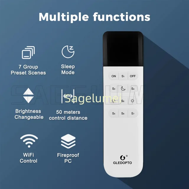 GL-RC-002WL WLED Remote GLEDOPTO Control ESP Now 7 Group Preset Scenes 2.4GHz WiFi Wireless Distance Dimmable Brightness Adjust