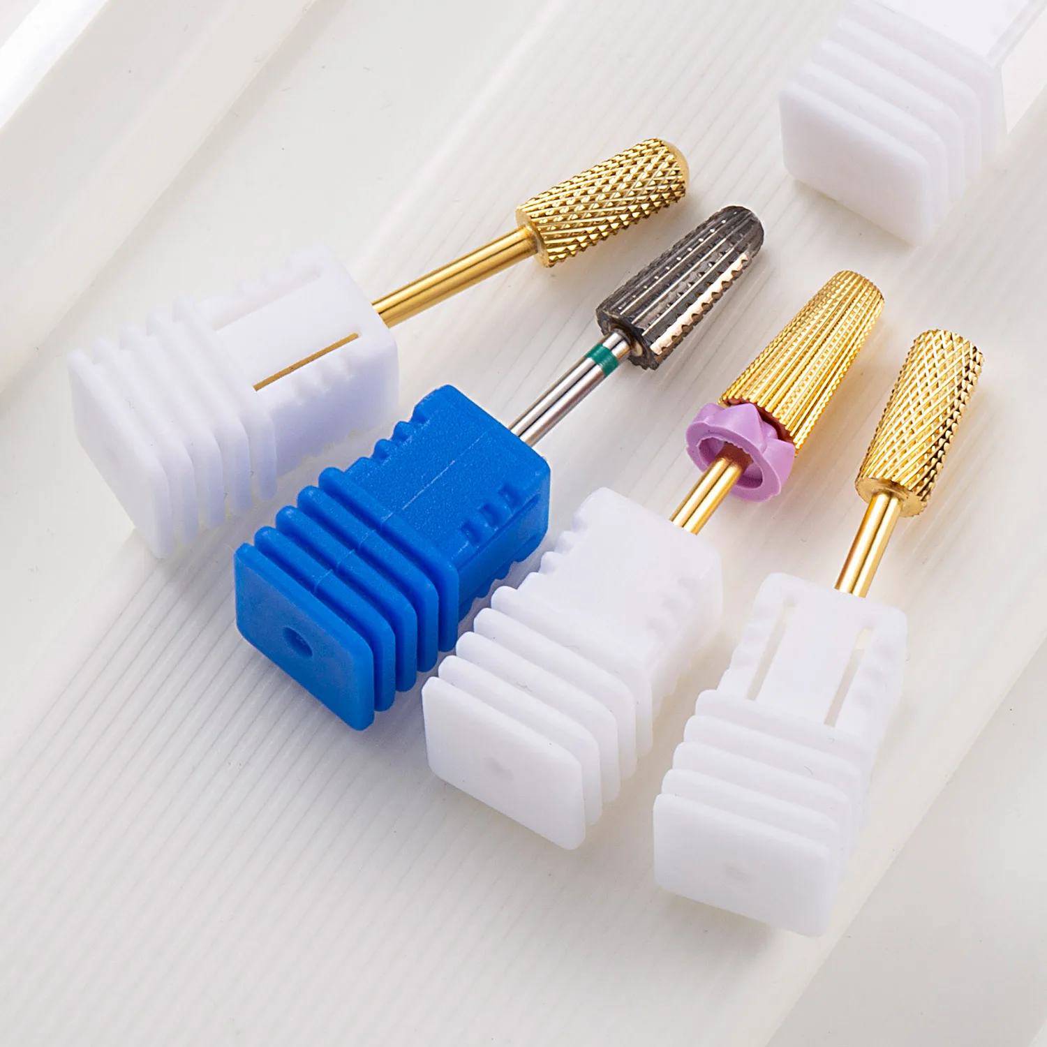 텅스텐 카바이드 네일 드릴 비트, 네일 광택제 제거용 밀링 커터, UV 젤 테이퍼 안전 엔드 컷 매니큐어 도구, 골든 5 인 1