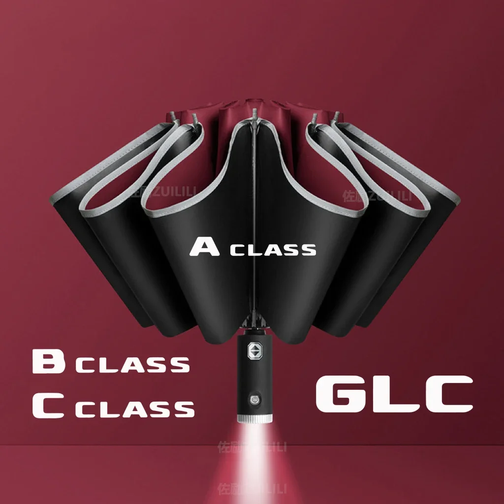 For Mercedes Benz A class Bclass Cclass GLC Automatic Reflective Stripe Reverse Led Light Windproofumbrella