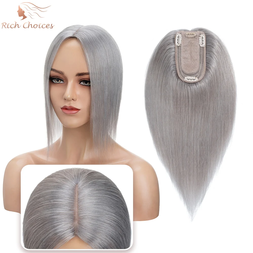 

Rich Choices Natural Silk Base Human Hair Topper 7X13CM Top Hairpiece for Women Hair Pieces Hair Replacement System Extenstions