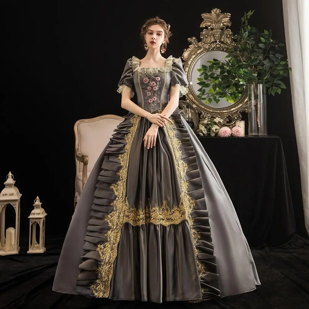 

Gray 18th Century Rococo Green Royal Court Dress Retro Baroque Clothing Renaissance Rococo Marie Antoinette Costume Prom Dress