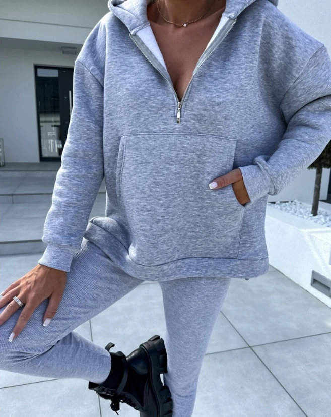 Zipper Design Hooded Long Sleeve Sweatshirt and Pants Set 2023 New Fashion Hot Selling Women's Wear