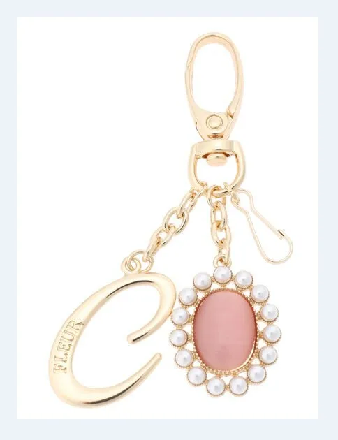 Japanese Style New Cute Pink Pearl Gem Keychain Bag Charms for Handbags Lady Girls Metal Chain Keyrings Bag Pendants