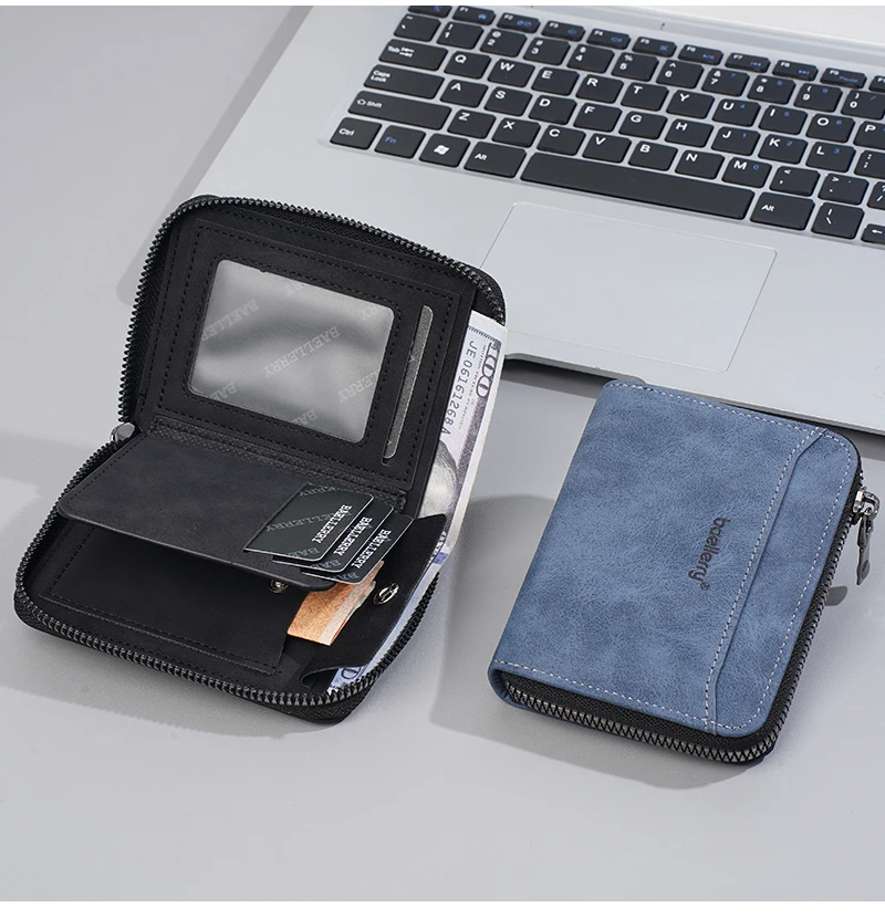 Hohe Qualität Neue Männer Brieftaschen Karte Halter Matt Zipper Männlichen Münze Brieftasche Einfache PU Karte Clips Große Kapazität Männer Geld Clips – Detail 16