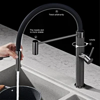 หรูหราทองเหลืองแปรงทองก๊อกน้ําห้องครัวโมเดิร์นหนึ่งจับตลับเซรามิคร้อน/เย็นดึงสเปรย์ 360 หมุนอ่างล้างจาน TAP 4