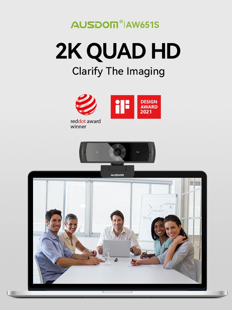 Ausdom Aw651s 2k Stream Webcam com Dupla Câmera Web Microfones com Tampa de Privacidade Autofocus pc Câmera para Switch Laptop - Imagem 2