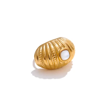 Stylish Unique Shell Geometric Wide Ring Adjustable Stainless Steel Golden Arrivals High Quality Jewelry Bijoux 7