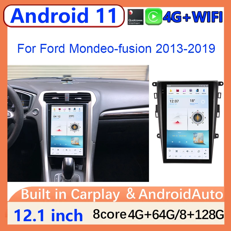 

128G Tesla Screen For Ford Mondeo Fusion MK5 2013-2019 Qualcomm Android11 Car Multimedia Player GPS Navigation Radio Stereo