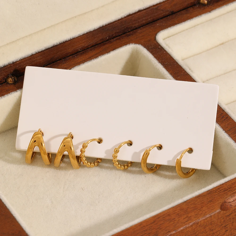 6 Stück Mode 18 Karat vergoldet Edelstahl geometrisch gedreht kreisförmige Ohrringe Set Damen trendige ästhetische Schmuck Geschenke – Detail 11