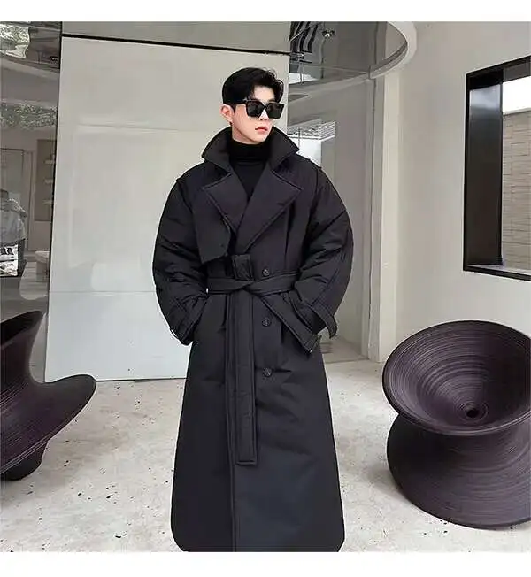 PFHQ Winter Oversize Silhouette Thickened Double Breasted Long Cotton Coat Solid Color Male Tops Solid Color Casual 21Z7505