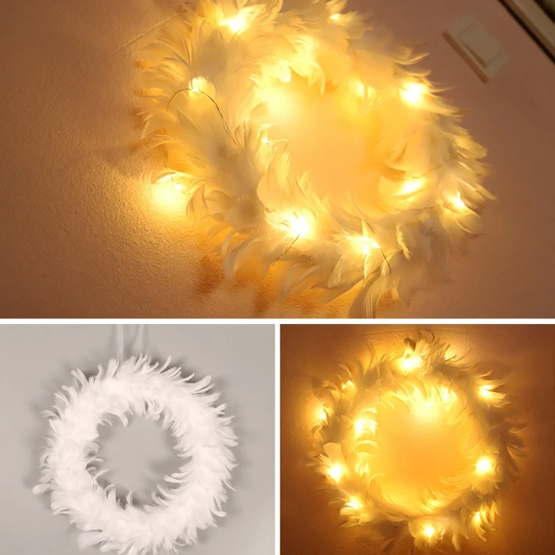 

White Feather Wreath Christmas Day Wedding Party Photo Props Outdoor Garden Living Room Office Household Decorations