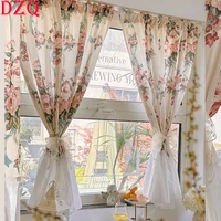 French Romantic Flowers Curtains Cloth For Living Room Lace Warp Ruffled Rose Tulle Curtains for Kitchen #A542 1