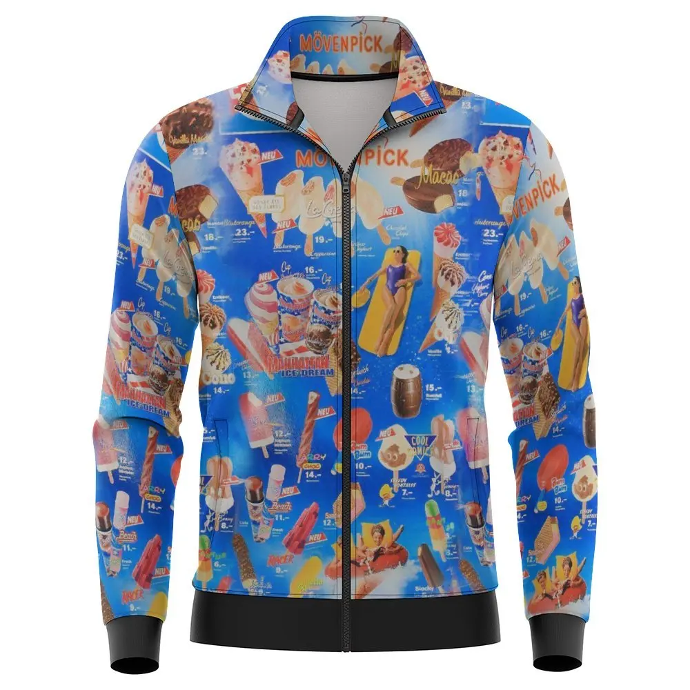 thumbnail image 1 of Chaqueta de helado para hombre, abrigo con estampado de cremallera de manga larga para primavera y otoño, ropa informal con bolsillo para mujer, prendas de vestir exteriores de moda, chaquetas de bomb, 1 of 5