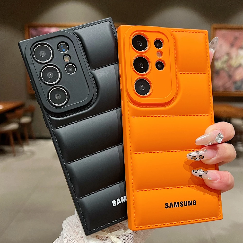 Official Liquid Silicone Soft Down Jacket Phone Case For Samsung S25 S24 S23 S26 Ultra S22 Plus S21 FE Note 20 Shockproof Cover