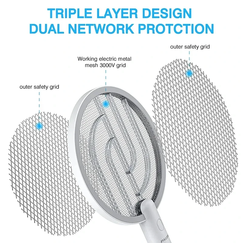 2 in 1 Bug Zapper Racket 3000V Electric Fly Swatter Racket with 1200mAh Battery 3 Layers Mosquito Killer Lamp Indoor,mosquito killer lamp,mosquito lamp