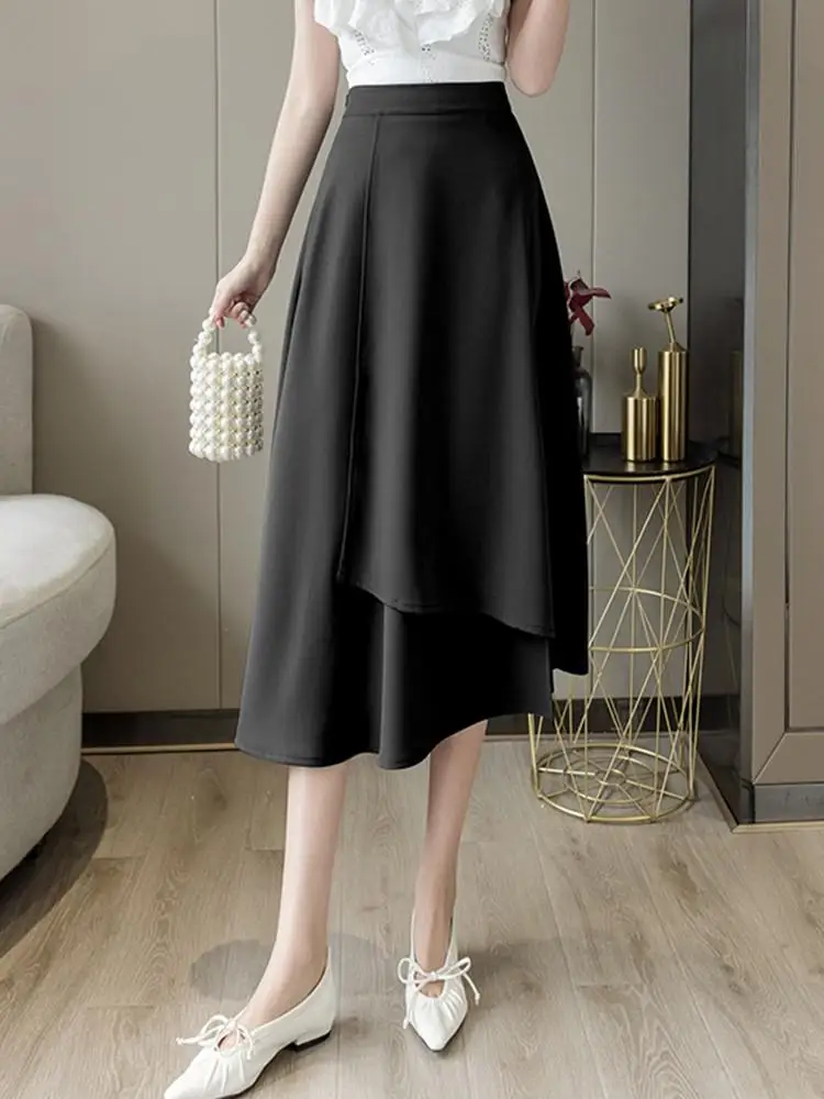 Office Lady Elegant Long Skirts New Arrival 2022 Spring Korean Style Streetwear Solid Color High Waist Women A-line Skirt W1021 skater skirt Skirts