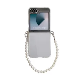 Transparent TPU Foldable Phone Case with Pearl Bracelet and Side Buckle - Galaxy Z Flip5 (Clear GS)