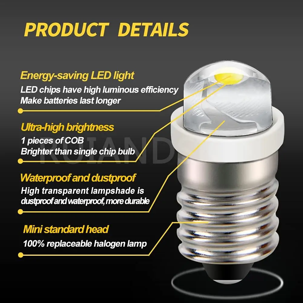 2-Piece DC 3V 4.5V 6V E10 LED Light Bulb 0.5W LED 80LM Flashlight Bicycle Signal Lamp Bike Light for Flashlight Torch Work