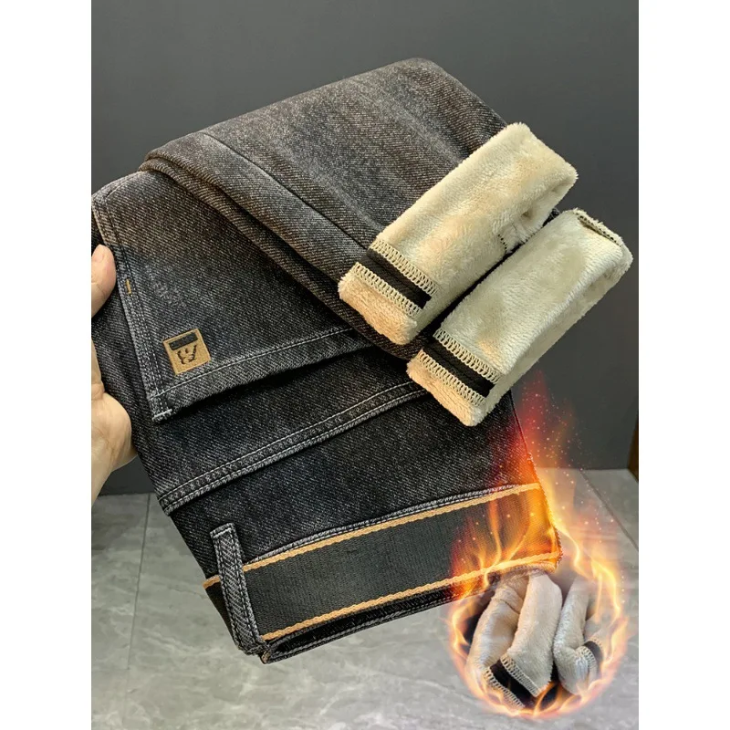 Cashmere Fleece-lined Thick Jeans Men's Winter Warm and Trendy Micro Baggy Straight Trousers Fashion Men's Trousers 4