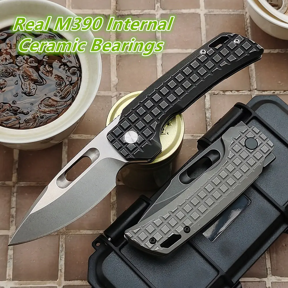 

JUFULE 100% M390 222Ti Ceramic Bearing Titanium Front Flipper Hunting Tactical EDC Tool Folding Military Camping Utility Knife