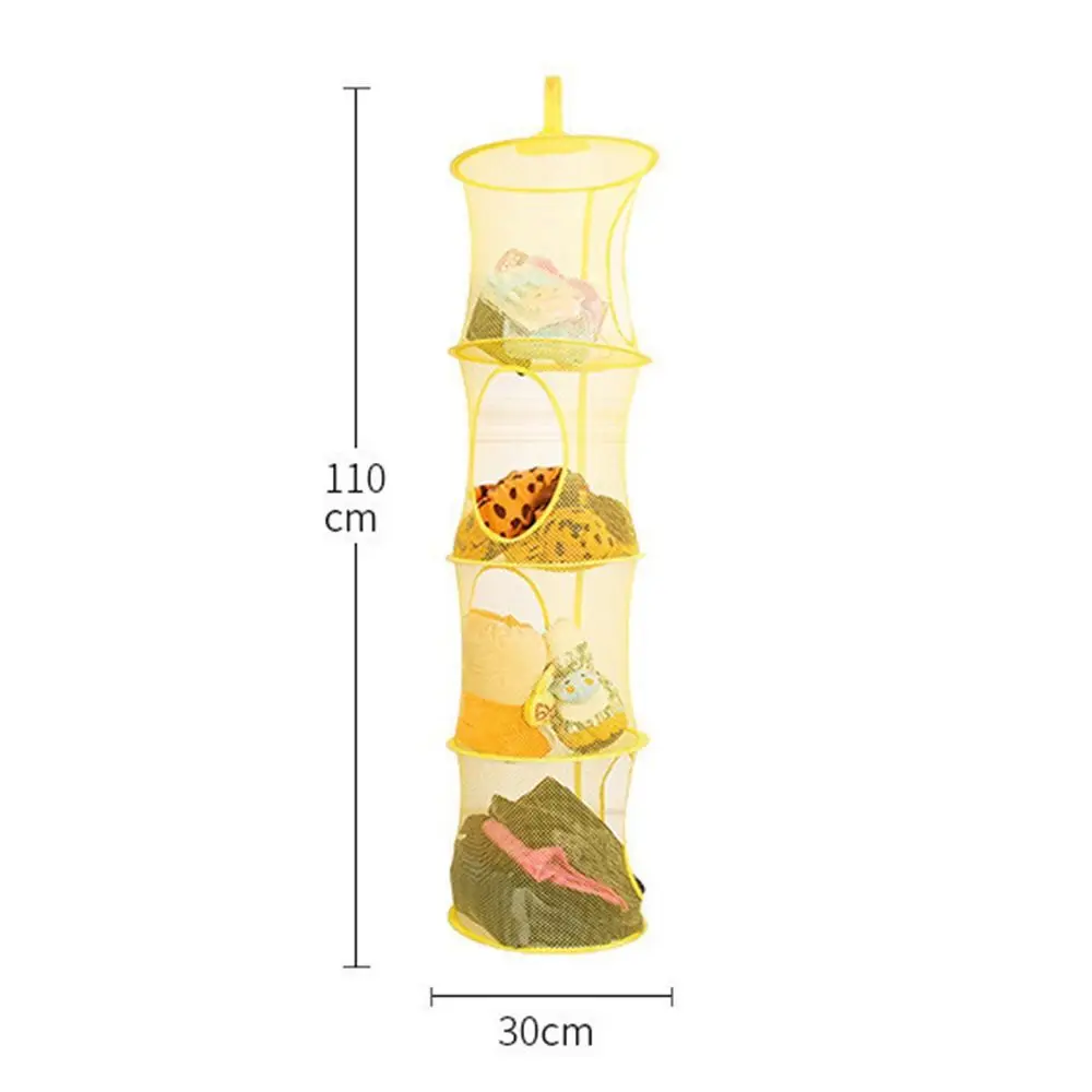 Portable Home Organizer Bag 4 Girds Clothes Storage Basket Folding Basket Teddy Hammock Net Storage Hanging Bag 6