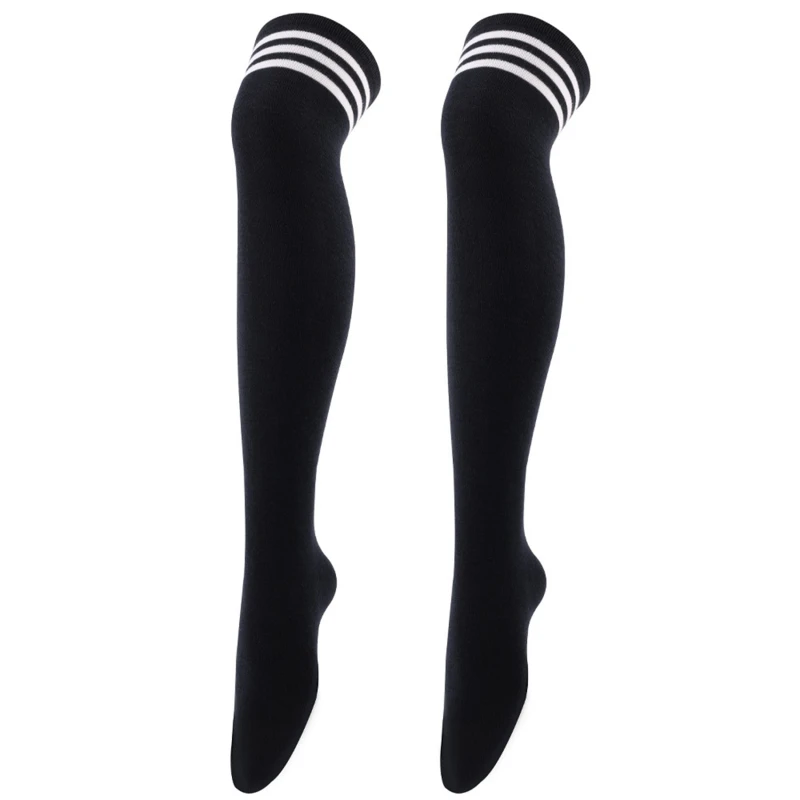 Chic Black/White Striped Over Knee Thigh High Socks