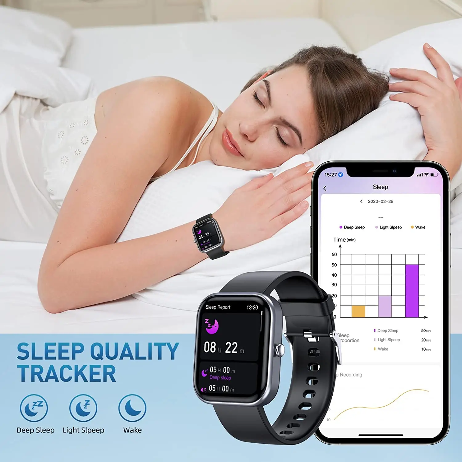 Smart Watch Men Fitness Tracker: 2.0“ Touch Screen Watches Waterproof for  Call Heart Rate Blood Pressure Sleep Monitor Digital Step Sport Running