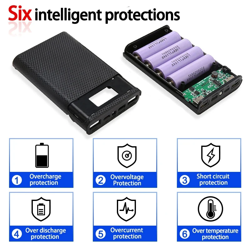 Power bank case 18650 battery box USB Type C 5v 22.5W QC3.0 charger