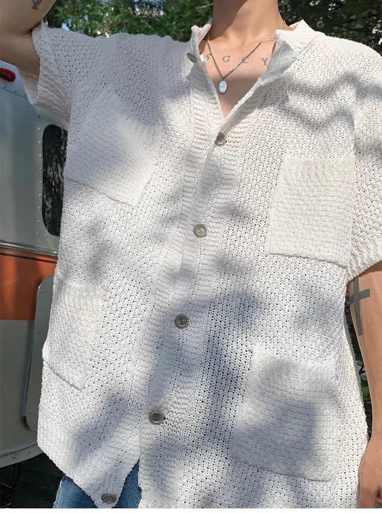 Description Picture 2 of itemTrendy Men's Short Sleeve Spring T-shirt Loose Fit Sensible Design Casual Style Half Sleeve Hollow Out Fashion Pullover