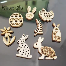 50/100pcs Happy Easter Rabbit Eggs Wooden Craft Easter Decorations Home Party DIY Graffiti painted hand-painted hot style