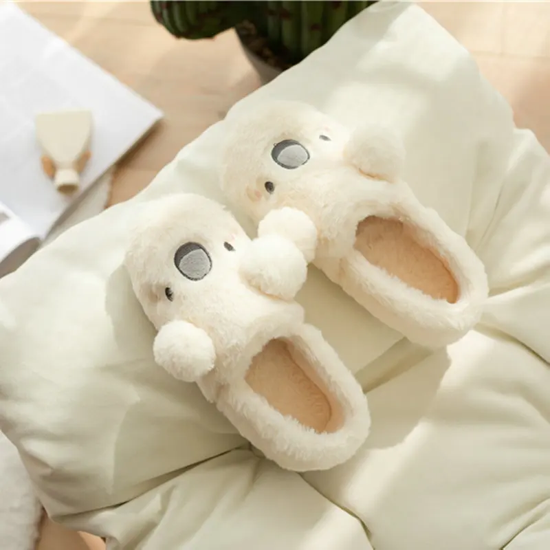 Autumn Winter Cartoon Cotton Slippers Women's Cute Koala Bag Heel Thick-Soled Home Shoes Non-Slip Indoor Plush Female slippers