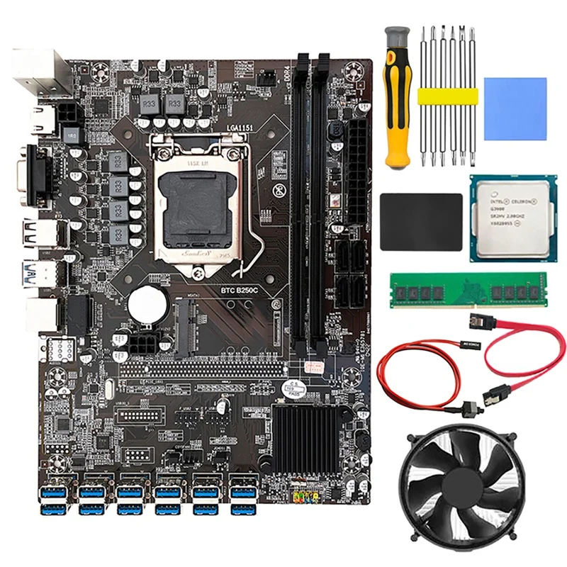 best motherboard for office pc B250C BTC Mining Motherboard With G3900 CPU+8G DDR4 RAM+120G SSD+Fan+Screwdriver 12 USB3.0 Slots LGA 1151 SATA3.0+MSATA best motherboard for pc