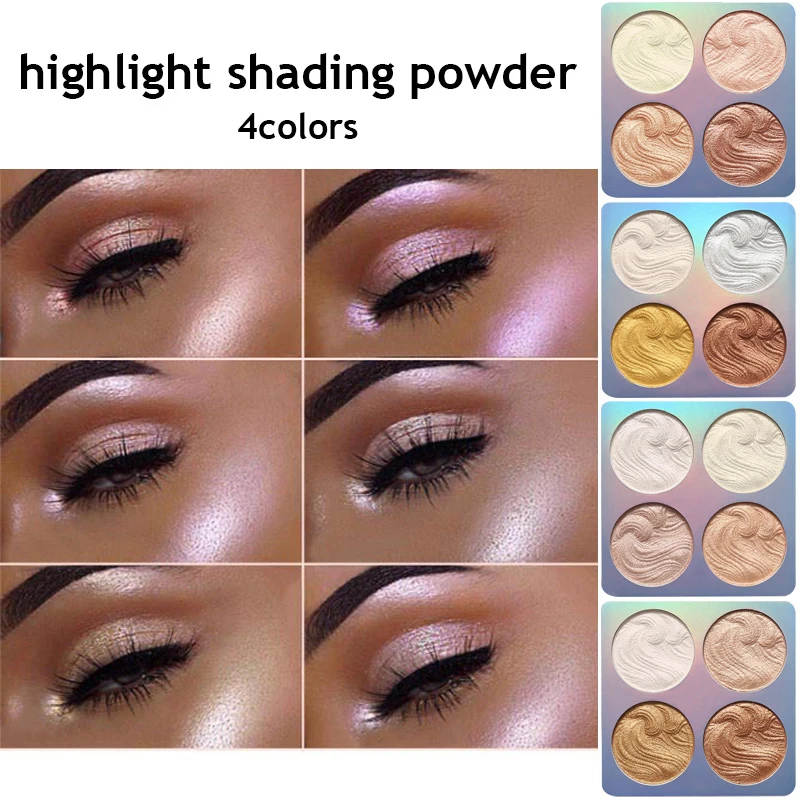 

Shimmer Eyeshadow Highlight Palette Face luminador Bronzer Glow Pressed Powder 4 Colors Beauty Facail Makeup Shiny Beauty DIY