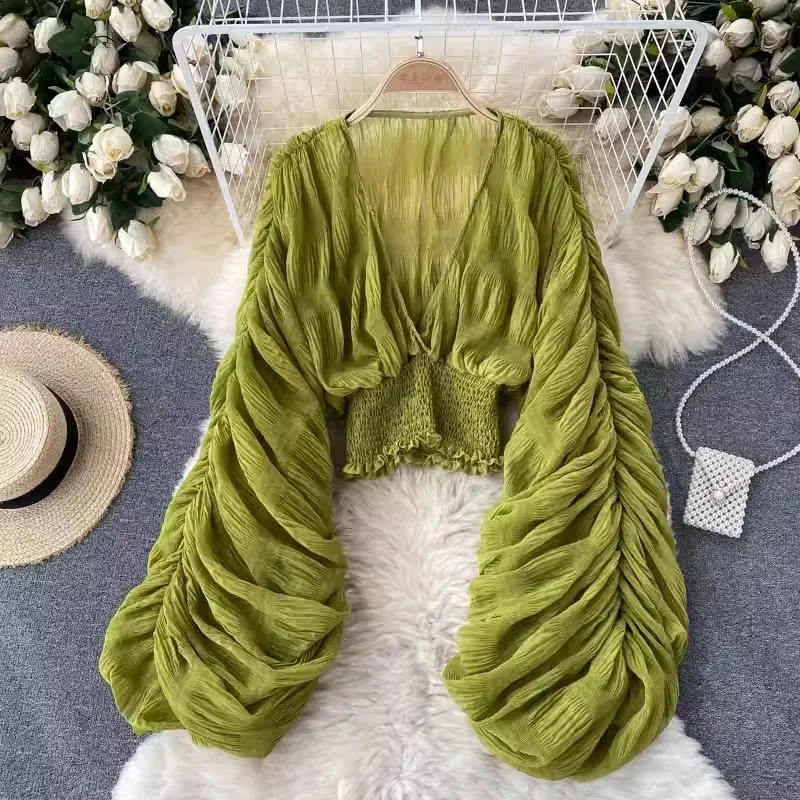 Maternity tops Summer Chiffon Tops For Maternity Photoshoot Puff Sleeve Pleated Pregnancy Photography Shirts Pregnant Women Clothes Blouse