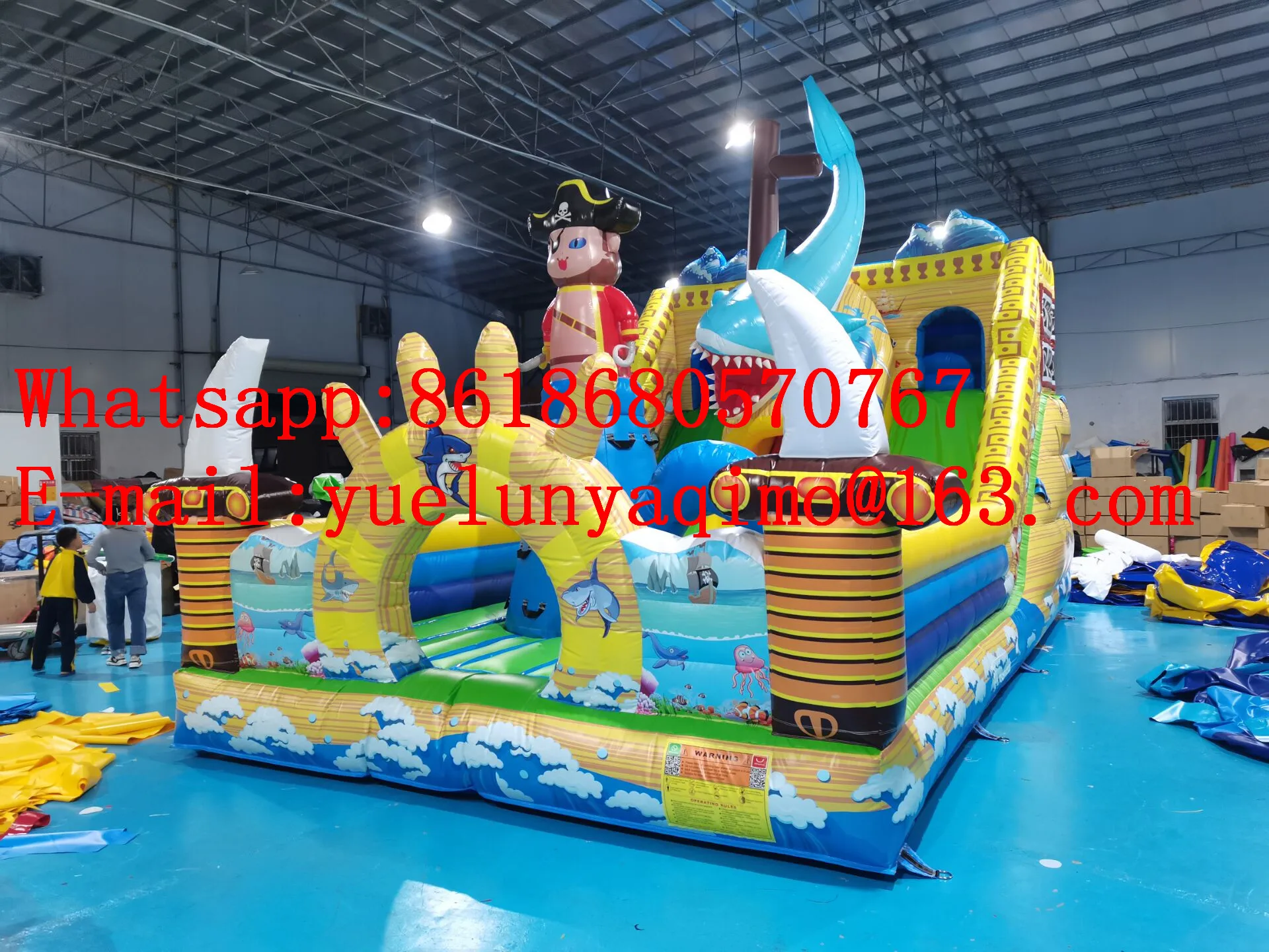 New outdoor large -scale colored marine world shark inflatable slide slide trampoline combination