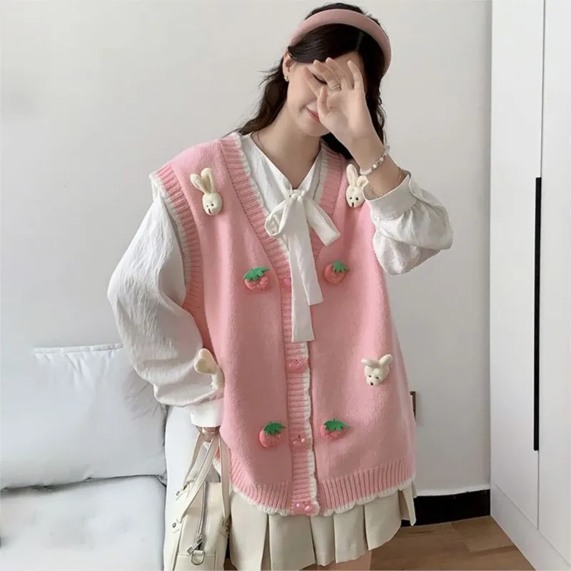 Creative Pregnant Women's Loose Round Neck Sleeveless Vest Maternity Knitted Sweater Coat Maternity Cute Vest Coat LH162