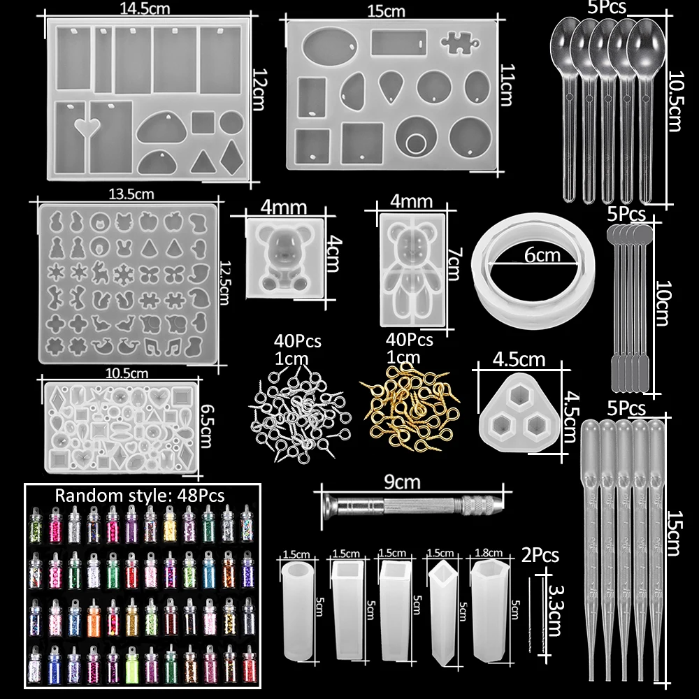 Piccassio Kit per principianti in resina epossidica, 208 pezzi, kit per la creazione di gioielli e artigianato, con stampi, fiori secchi, glitter e strumenti, set completo per portachiavi, segnalibri