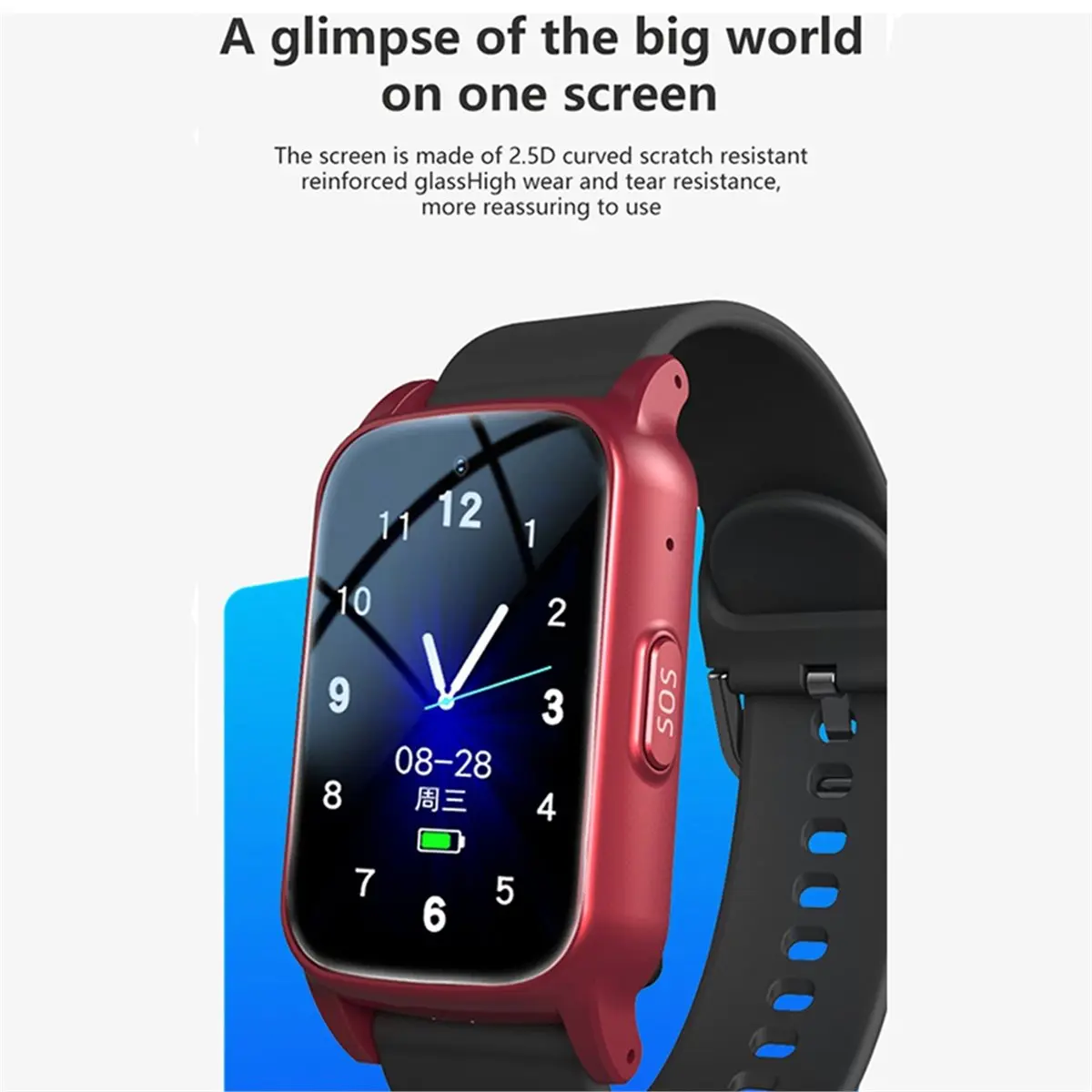 ABSF Smartwatch 4G per Anziani con GPS, SOS, Rilevamento Cadute, Supporto di Emergenza, Monitoraggio Salute AI per Anziani Rosso B - immagine 2