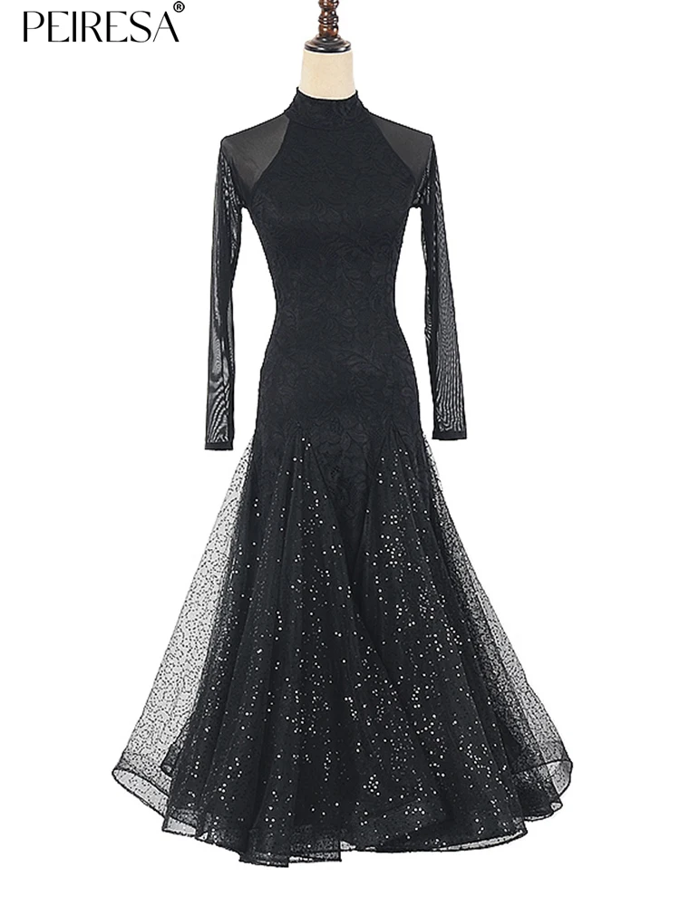 

PEIRESA Women Backless Dress Turtlneck Long Sleeve Mesh Spliced Sequins Midi Dresses Elegant Style A Line New Spring Summer 2023