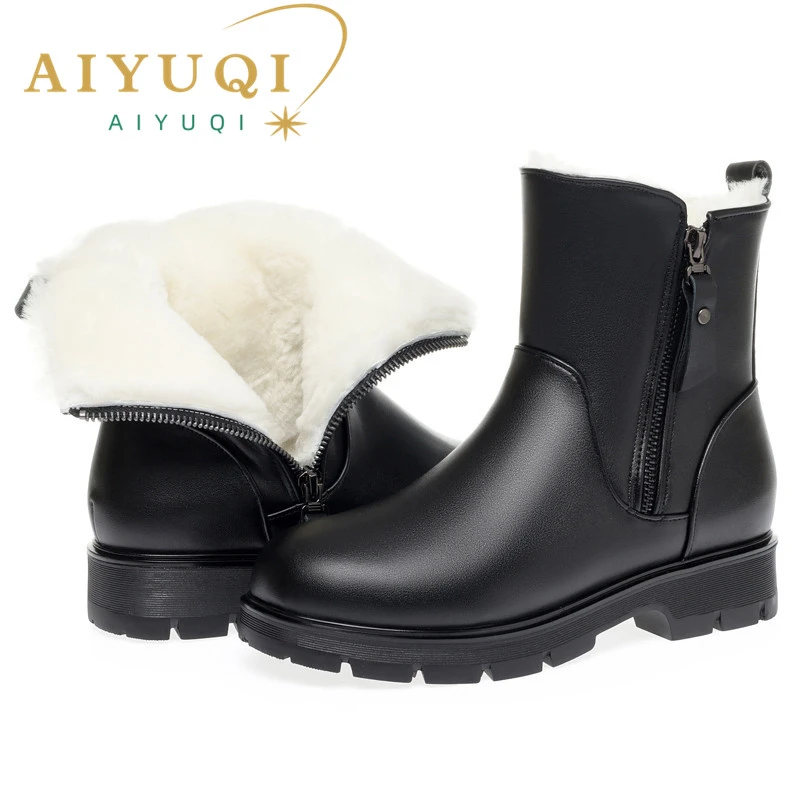 cute snow boots AIYUQI Ladies Winter Boots 2021 New Large Size Women Short Boots Natural Wool Warm Marton Women Snow Boots leather ankle boots