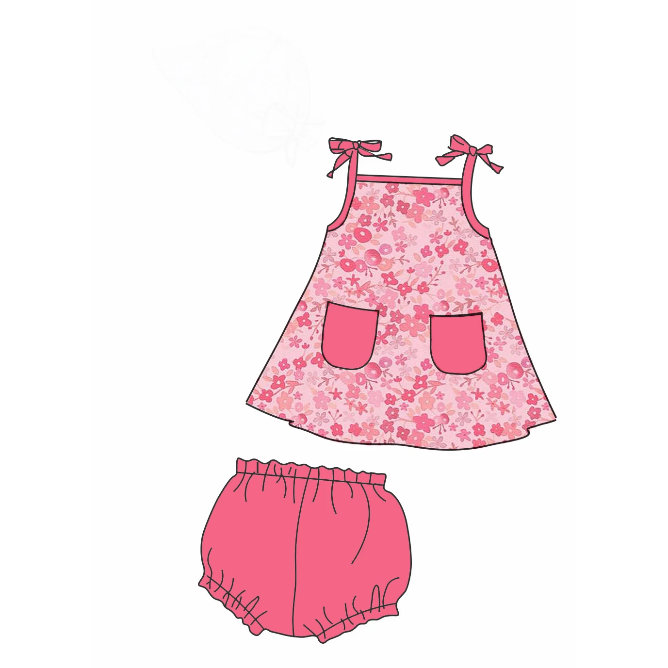 

Cute Red Floral Suspender Top Shorts Suit Boutique Baby Girl Summer Suit fashion infant Outfit