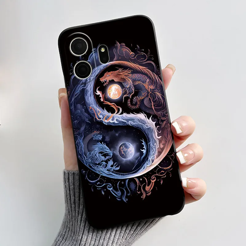 Black Silicone Shockproof Phone Case with Love Moon Pattern - Stylish and Protective Design
