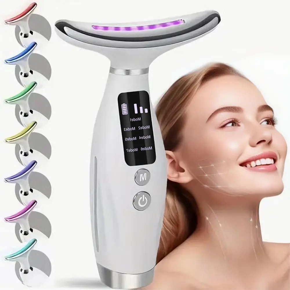 7 in 1 LED Photon Face Neck Massager Microcurrent Facial Beauty Device Skin Care Tool Lifting Tightening Sagging Skin