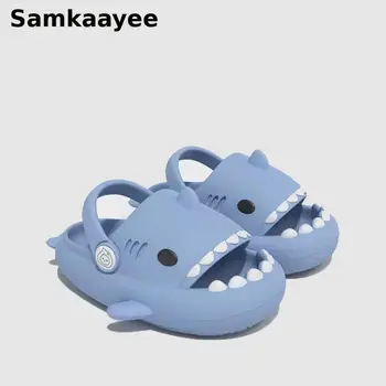 0-16y Kids Mules & Clogs Summer Children Sandals Baby Girls Boys Shoes Cartoon Shark Hole Slippers Soft Sole Non-slip Slides y19