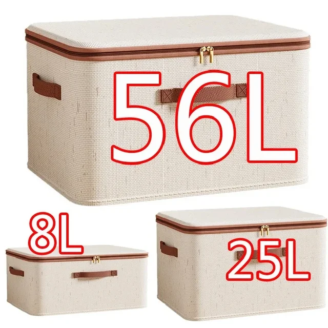 Large Household Storage Box Heavy-duty Hard Shell Cotton Linen Zipper Storage Organizer Box with Lid for Clothes Toys Blankets 1