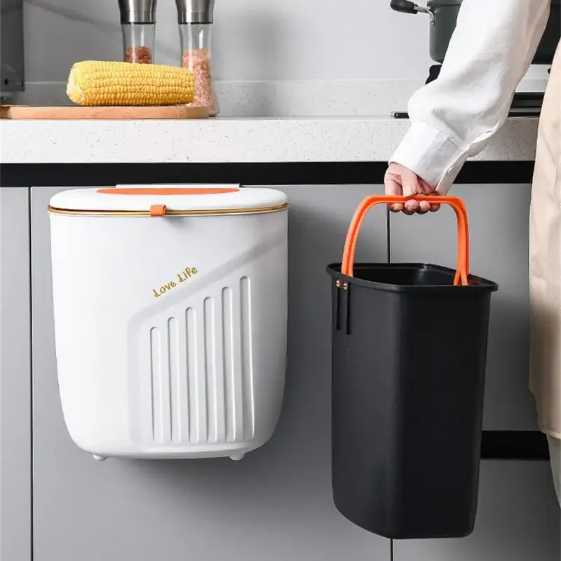 Hanging Trash with Lid Household Kitchen Bathroom Wall-mounted Garbage Can Portable Storage Bucket Home Large Capacity Dustbin