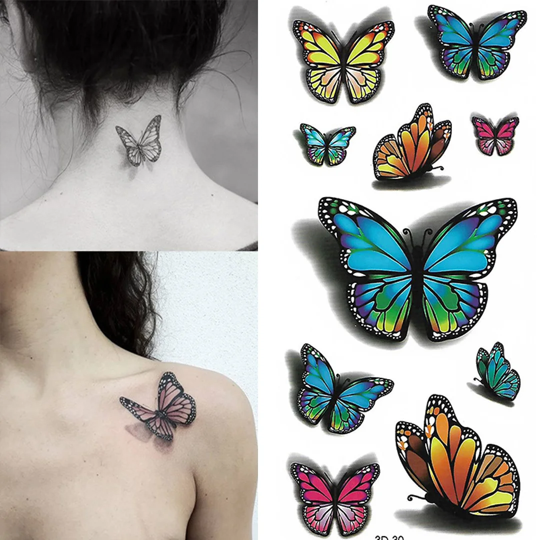 

Временная татуировка 3D бабочка, цветок, роза, водостойкая и экологичная на руку, до ключиц, боди-арт, искусственная татуировка, наклейки-бабочки